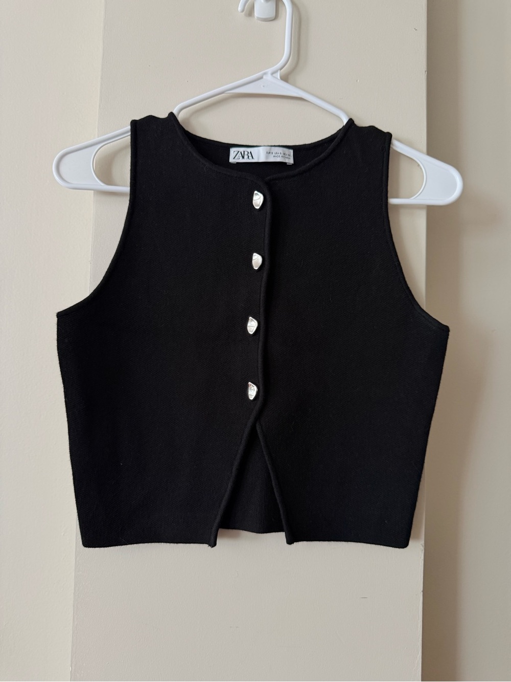 Zara Knit Vest Top Black Sleeveless Button-Front Small